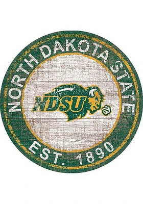 North Dakota State Bison Round Heritage Logo Sign - Green