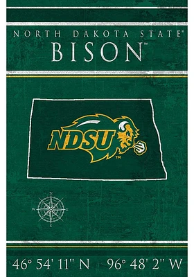 North Dakota State Bison Coordinates 17x26 Sign - Green