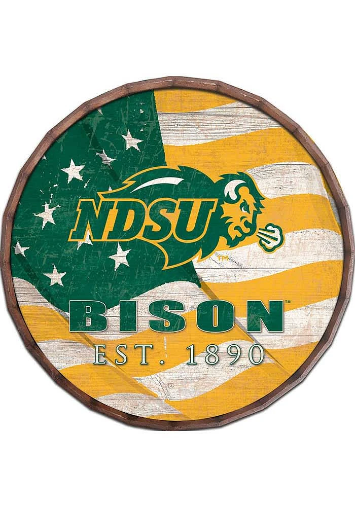 North Dakota State Bison Flag 24 Inch Barrel Top Sign - Green