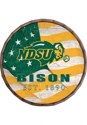 North Dakota State Bison Flag 24 Inch Barrel Top Sign - Green