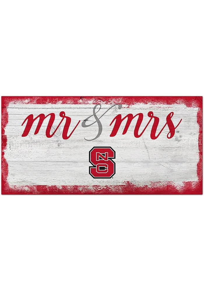 NC State Wolfpack Script Mr and Mrs Sign - Red