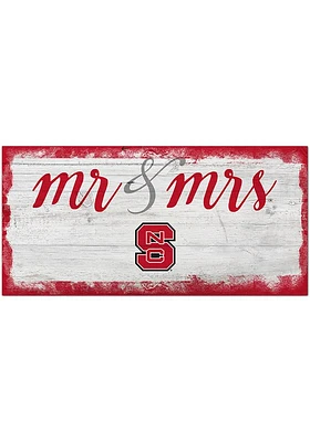 NC State Wolfpack Script Mr and Mrs Sign - Red
