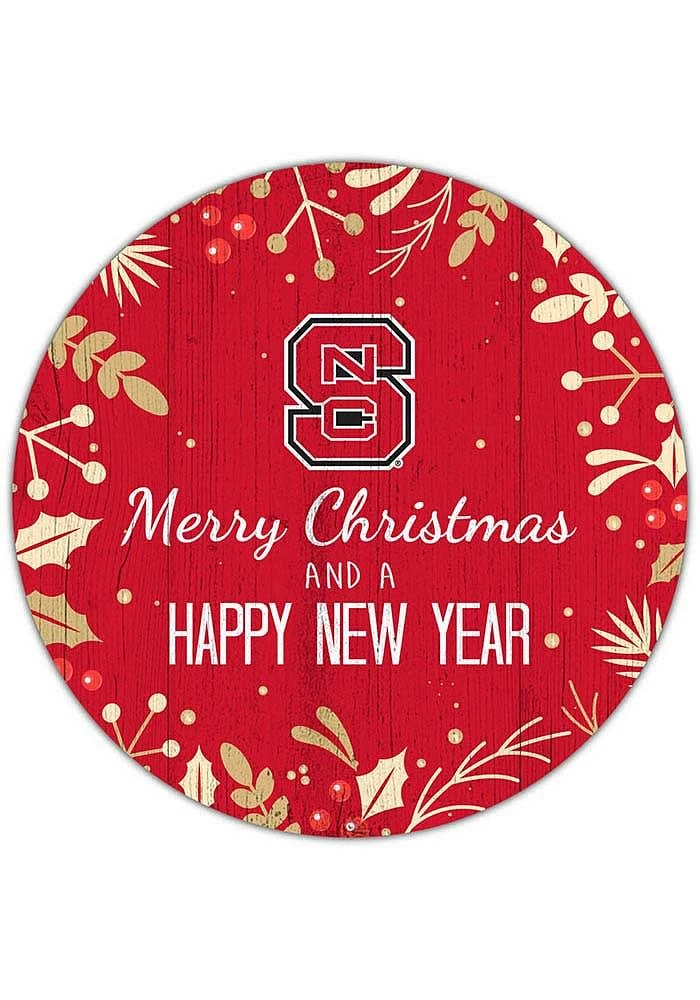 NC State Wolfpack Merry Christmas and New Year Circle Sign - Red