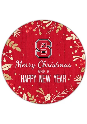 NC State Wolfpack Merry Christmas and New Year Circle Sign - Red