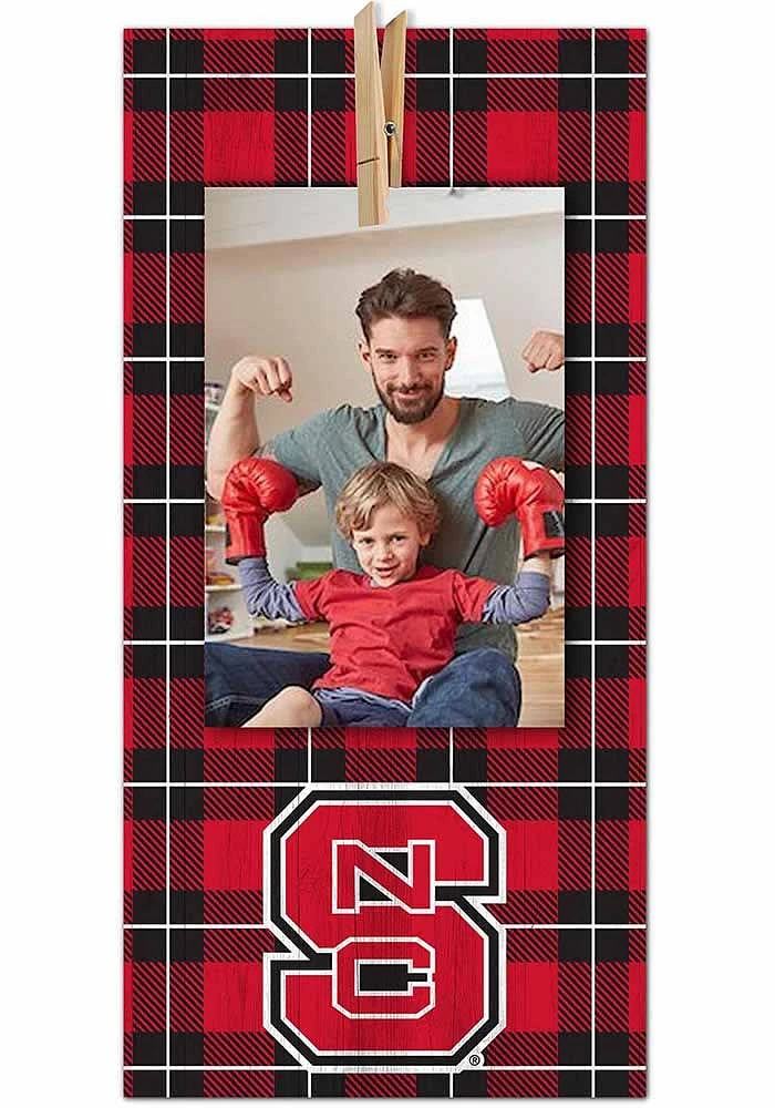 NC State Wolfpack Plaid Clothespin Sign - Red