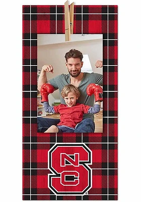 NC State Wolfpack Plaid Clothespin Sign - Red