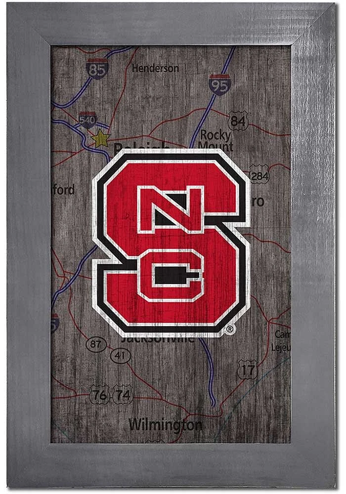 NC State Wolfpack City Map Sign - Red