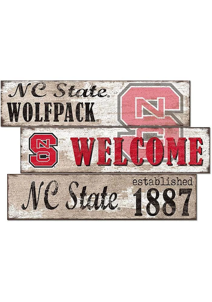 NC State Wolfpack Welcome 3 Plank Sign - Red