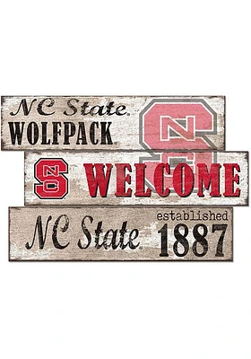 NC State Wolfpack Welcome 3 Plank Sign - Red