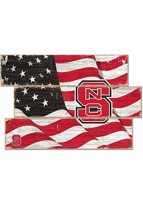 NC State Wolfpack Flag 3 Plank Sign - Red