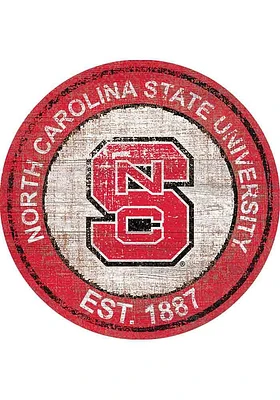 NC State Wolfpack Round Heritage Logo Sign - Red