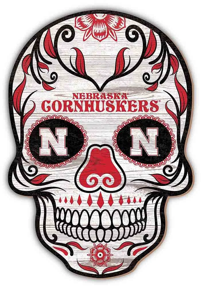 Nebraska Cornhuskers 12 Inch Sugar Skull Sign - Red