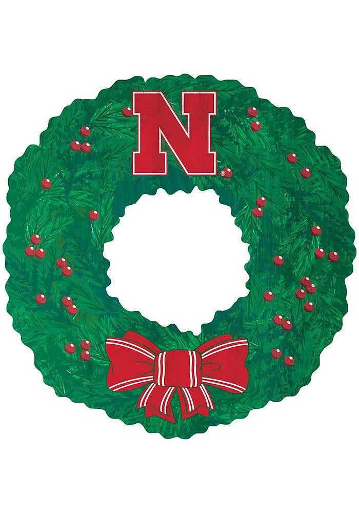 Nebraska Cornhuskers Team Wreath 16 Inch Sign - Red