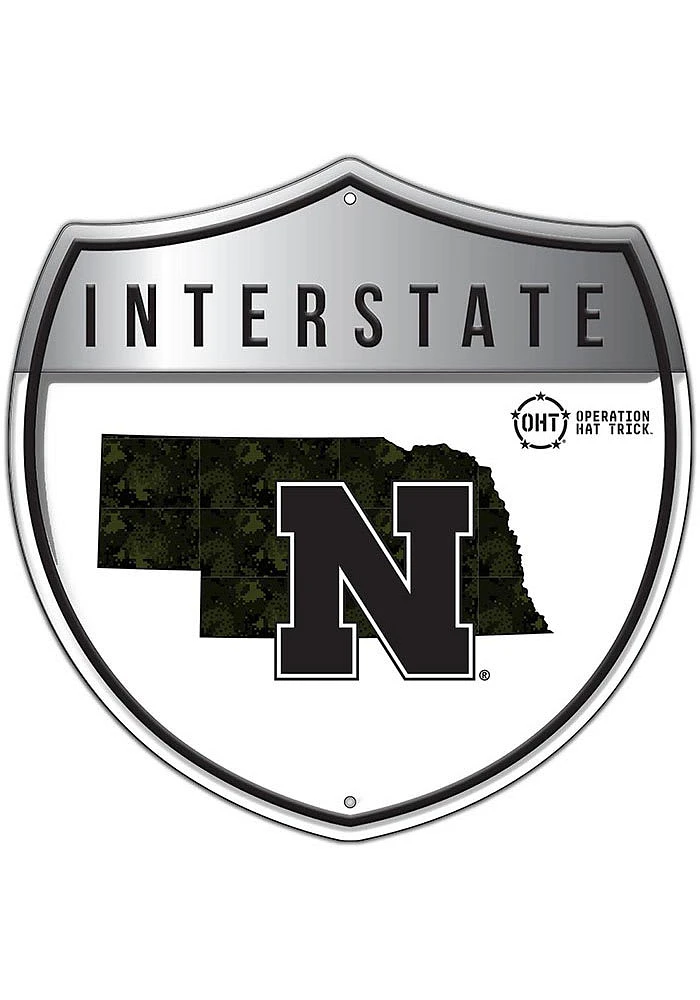 Nebraska Cornhuskers 24in OHT Camo Interstate Sign - Red