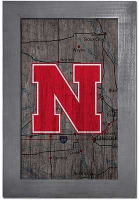 Nebraska Cornhuskers City Map Sign - Red