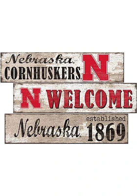 Nebraska Cornhuskers Welcome 3 Plank Sign - Red