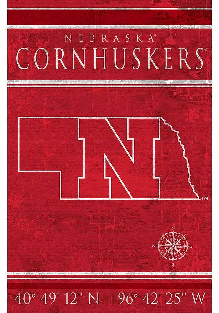 Nebraska Cornhuskers Coordinates 17x26 Sign - Red