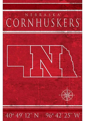 Nebraska Cornhuskers Coordinates 17x26 Sign - Red