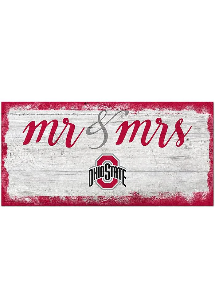 Ohio State Buckeyes Script Mr and Mrs Sign - Red