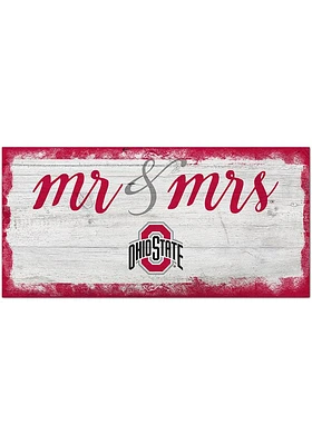Ohio State Buckeyes Script Mr and Mrs Sign - Red