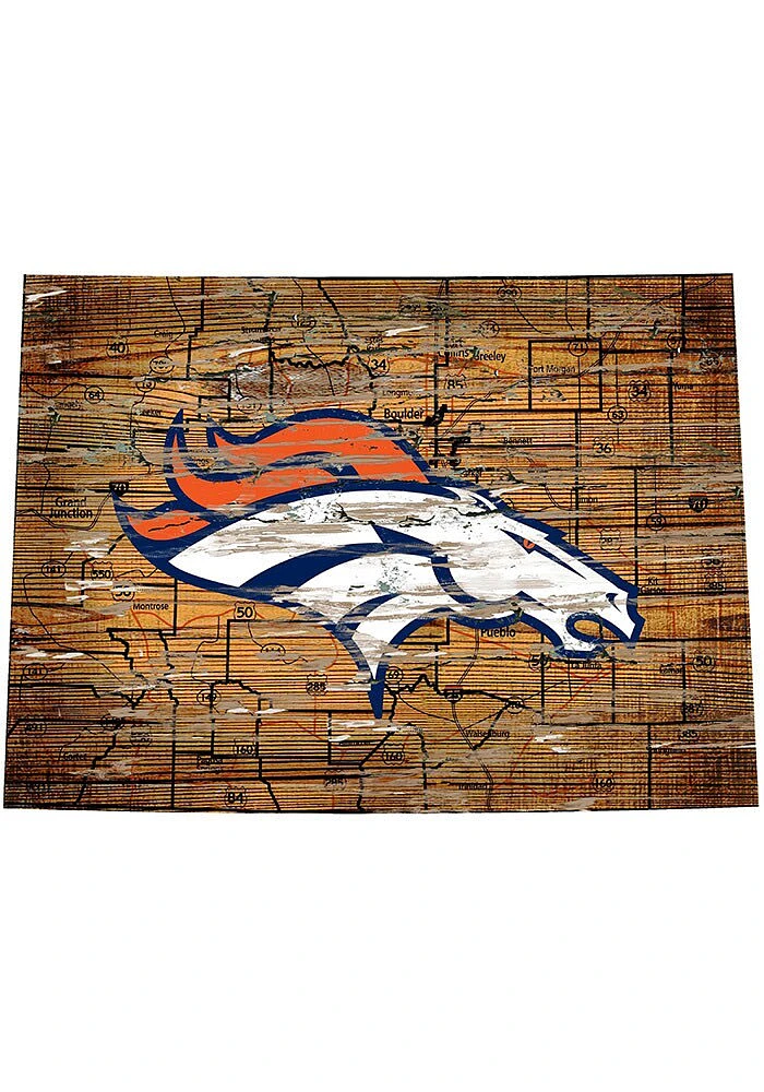 Denver Broncos Distressed State 24 Inch Sign - Brown
