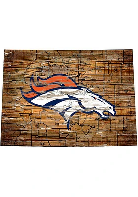 Denver Broncos Distressed State 24 Inch Sign - Brown