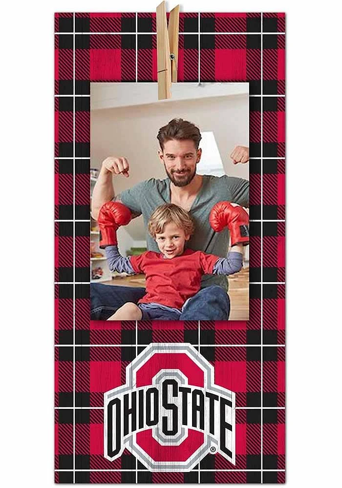 Ohio State Buckeyes Plaid Clothespin Sign - Red