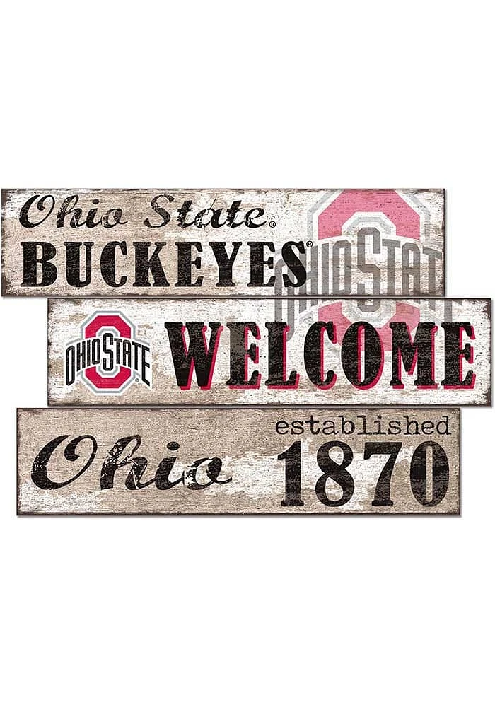 Ohio State Buckeyes Welcome 3 Plank Sign - Red