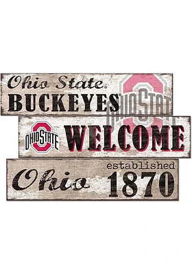 Ohio State Buckeyes Welcome 3 Plank Sign - Red