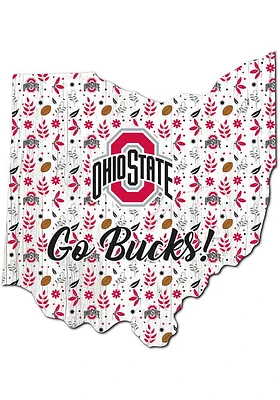 Red Ohio State Buckeyes 24 Inch Floral State Wall Art