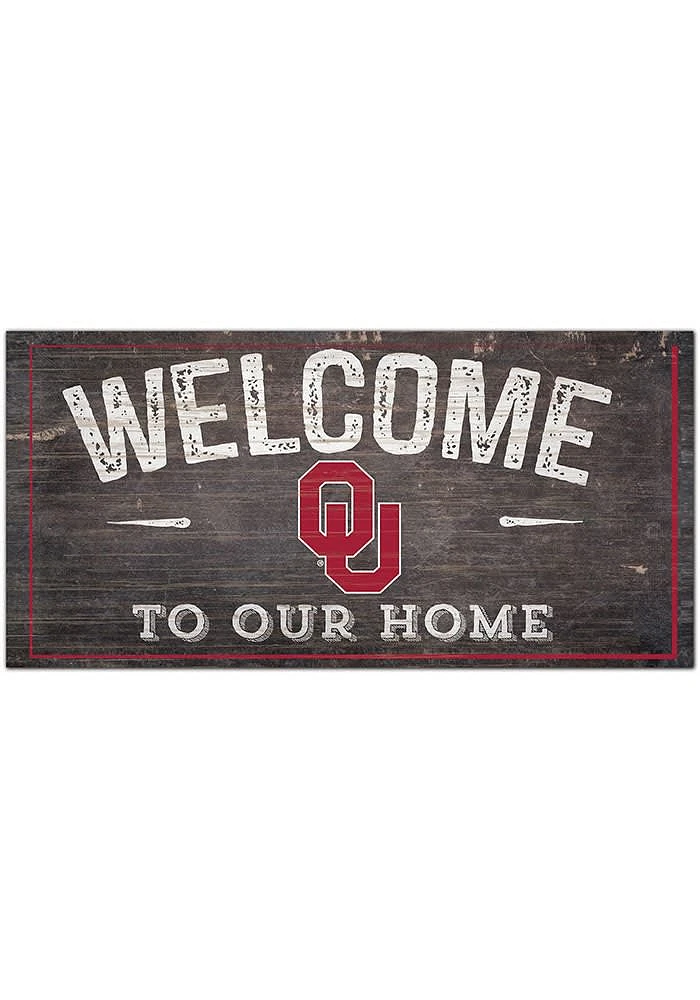 Oklahoma Sooners Welcome Distressed Sign - Red