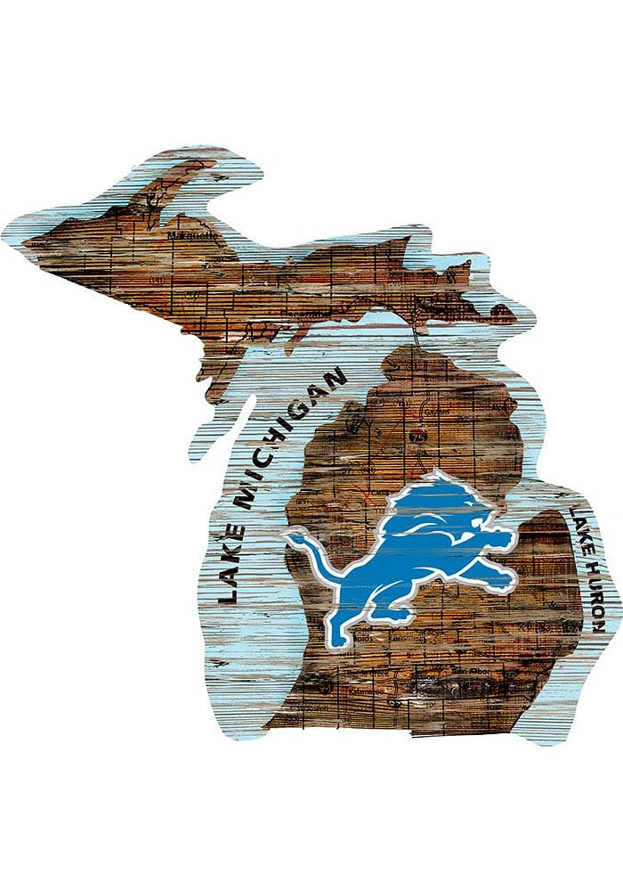 Detroit Lions Distressed State 24 Inch Sign - Brown