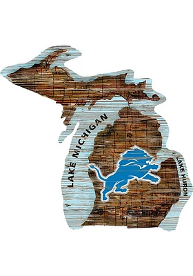 Detroit Lions Distressed State 24 Inch Sign - Brown