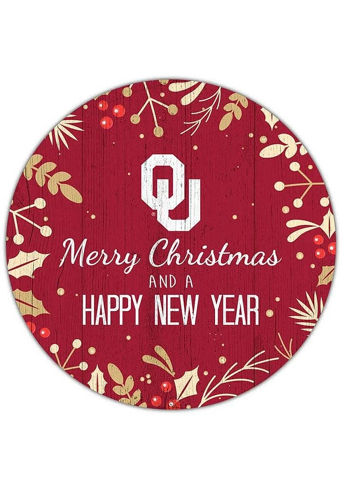 Oklahoma Sooners Merry Christmas and New Year Circle Sign - Red