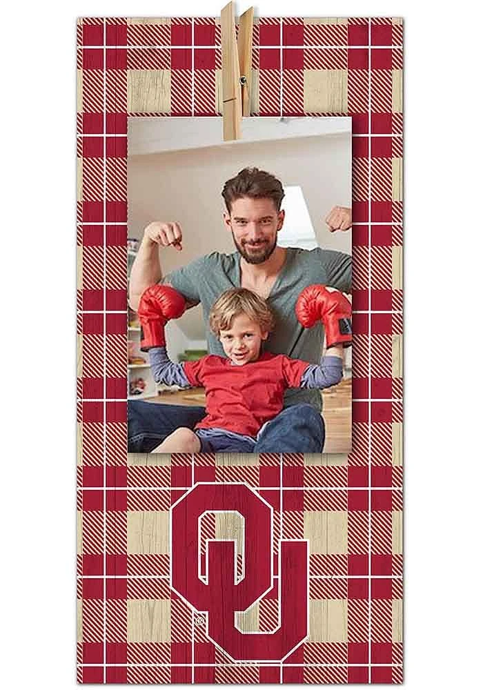 Oklahoma Sooners Plaid Clothespin Sign - Red