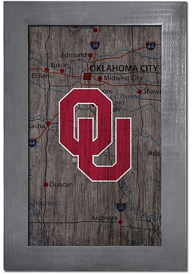 Oklahoma Sooners City Map Sign - Red