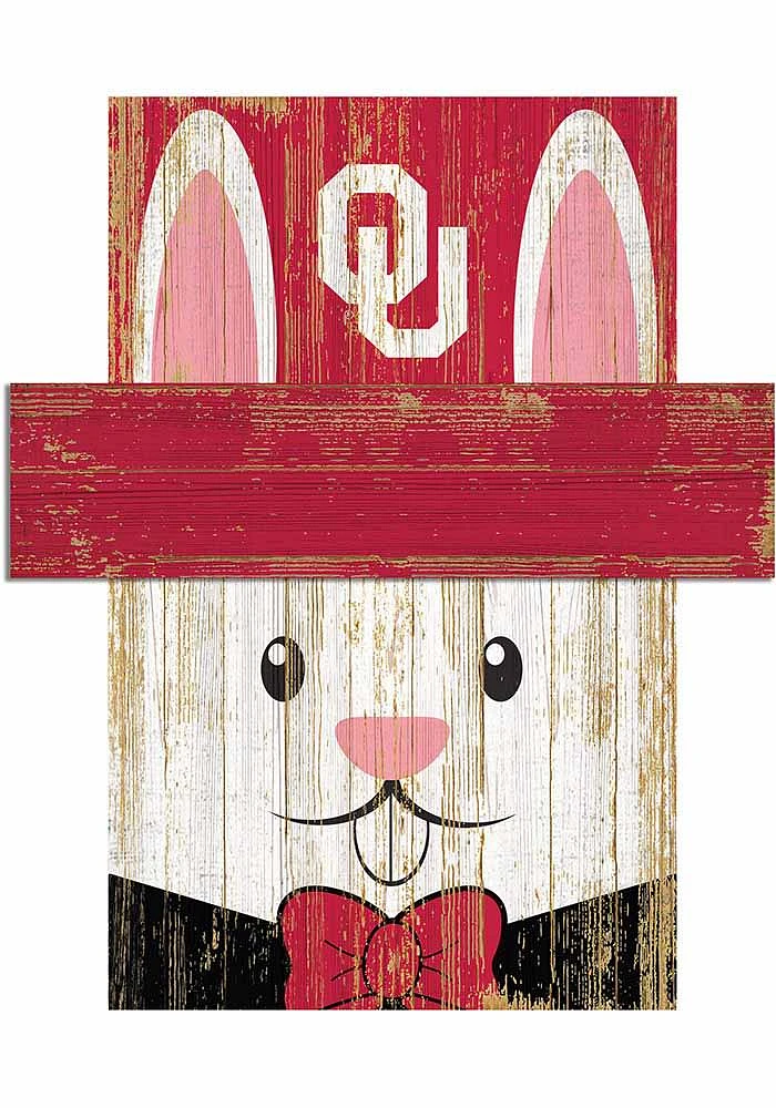 Oklahoma Sooners Easter Bunny Head Sign - Red
