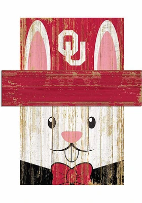Oklahoma Sooners Easter Bunny Head Sign - Red