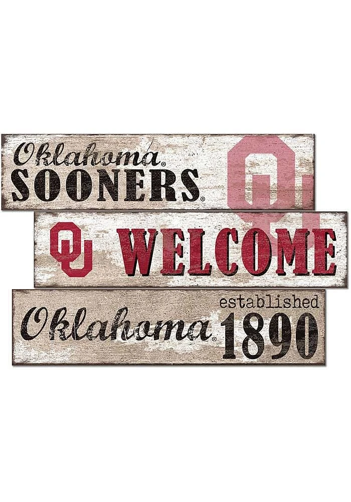 Oklahoma Sooners Welcome 3 Plank Sign - Red