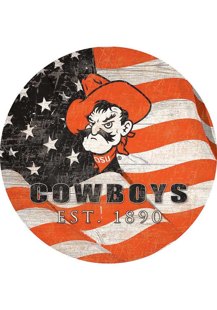 Oklahoma State Cowboys 24in Flag Circle Sign - Black