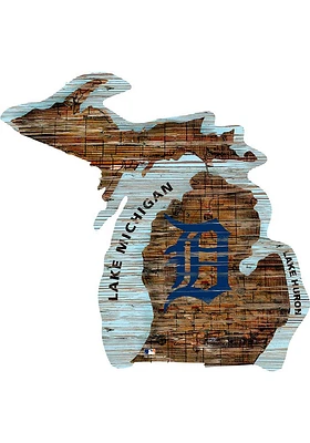 Detroit Tigers Distressed State 24 Inch Sign - Brown