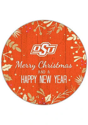 Oklahoma State Cowboys Merry Christmas and New Year Circle Sign - Black