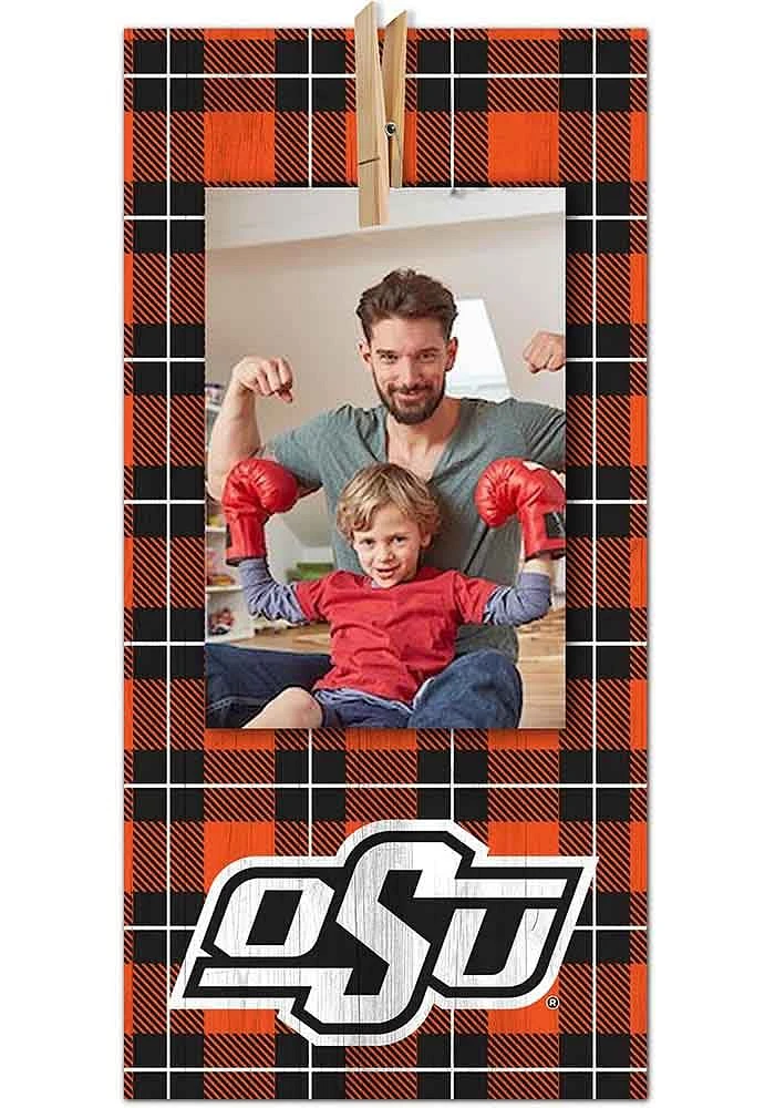 Oklahoma State Cowboys Plaid Clothespin Sign - Black