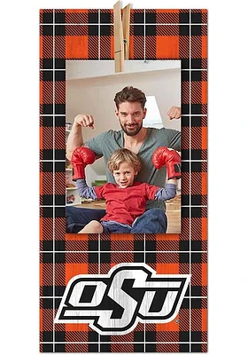 Oklahoma State Cowboys Plaid Clothespin Sign - Black