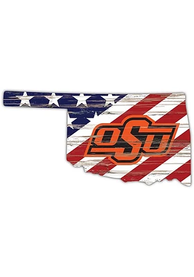 Oklahoma State Cowboys 12 Inch USA State Cutout Sign - Black