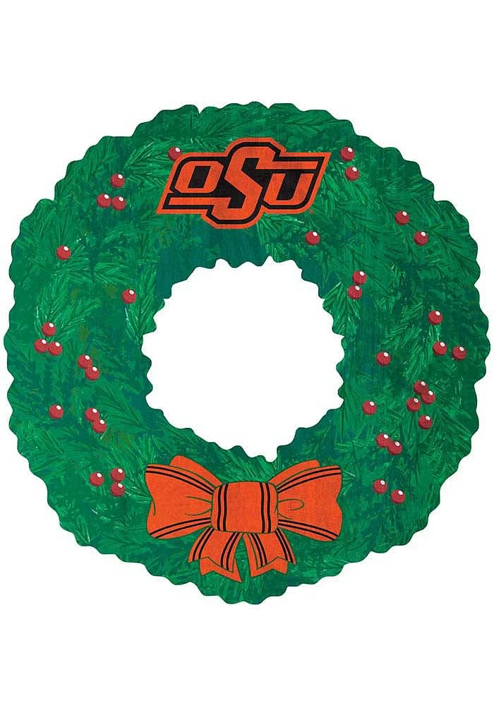 Oklahoma State Cowboys Team Wreath 16 Inch Sign - Black