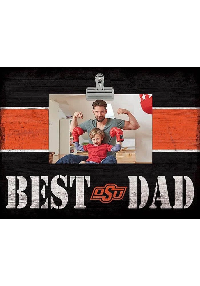 Oklahoma State Cowboys Best Dad Striped Clip Picture Frame - Black