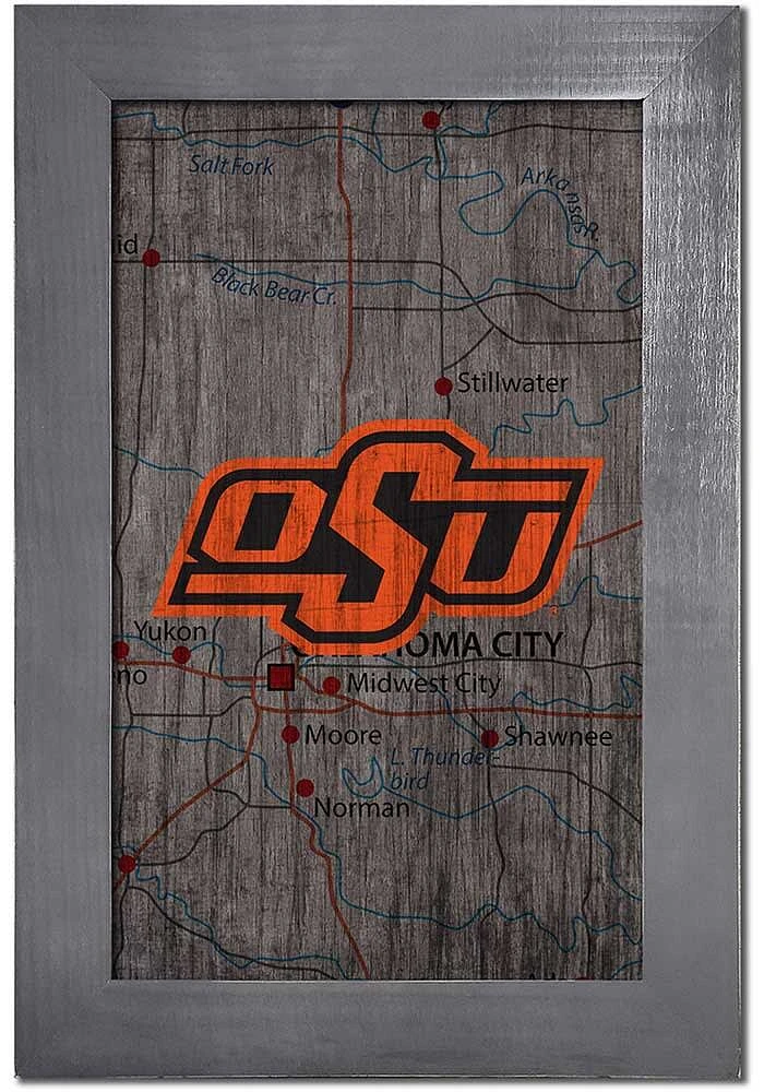 Oklahoma State Cowboys City Map Sign - Black
