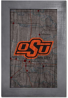 Oklahoma State Cowboys City Map Sign - Black