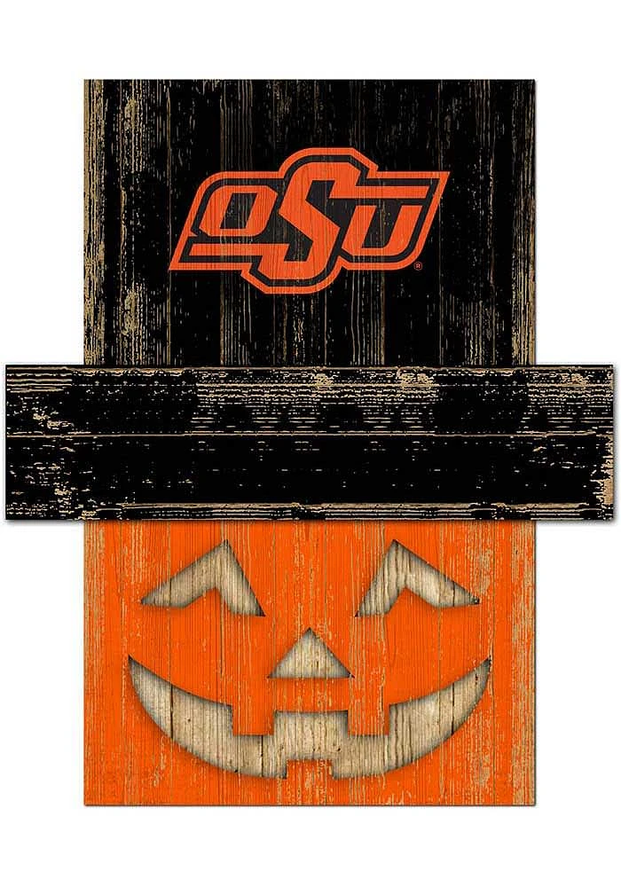 Oklahoma State Cowboys Pumpkin Head Sign - Black